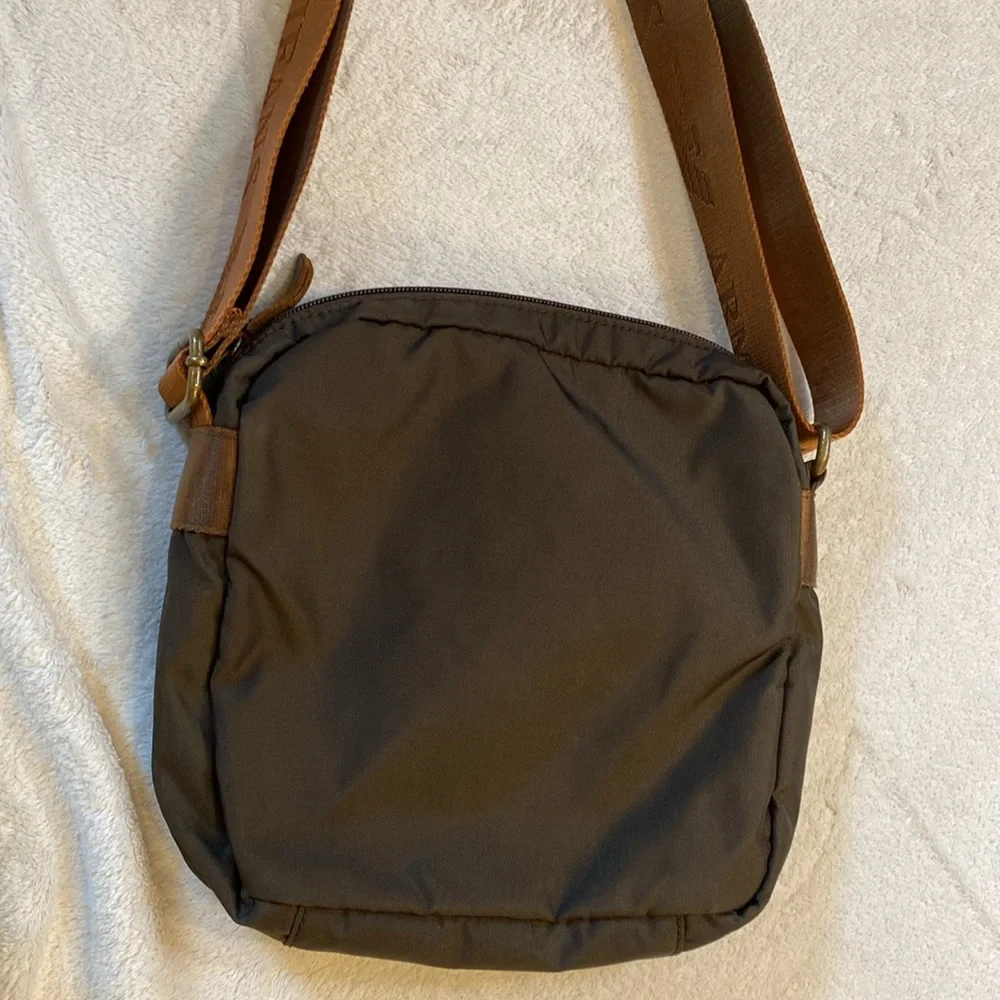 Armani Jeans brown olive canvas cross body zippered bag w/ adjustable strap